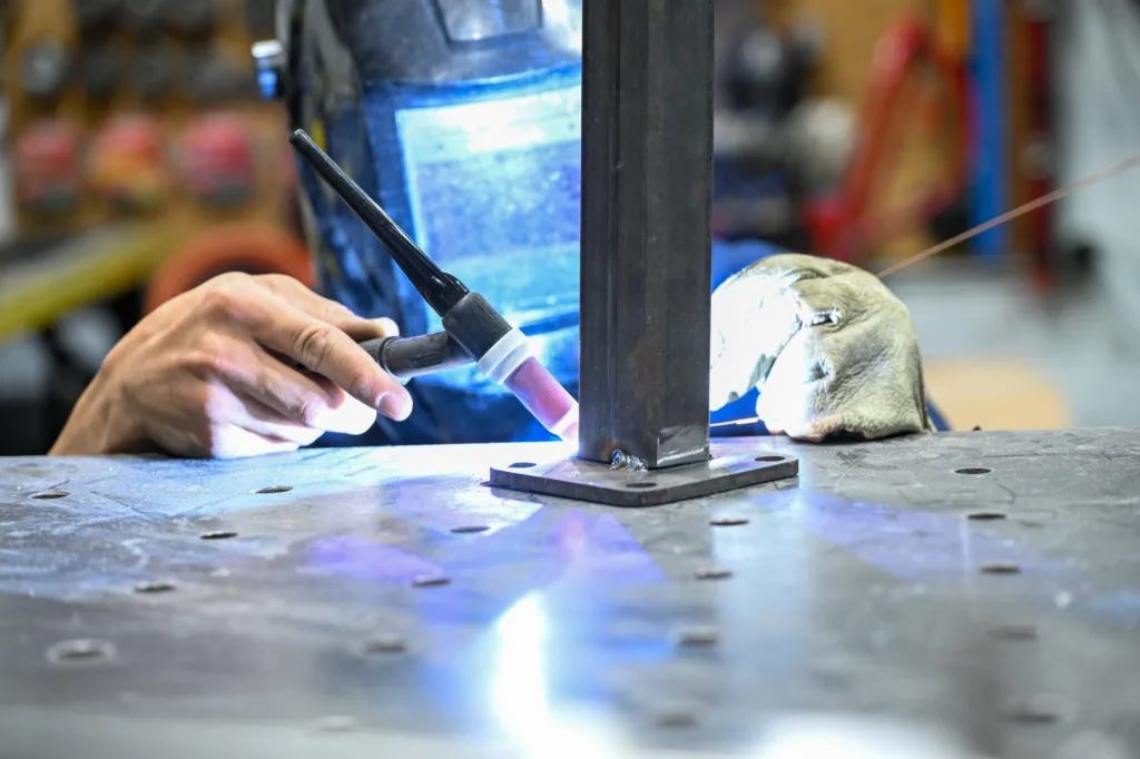 TIG welding in action at Thor Metal Art — precision stainless steel work